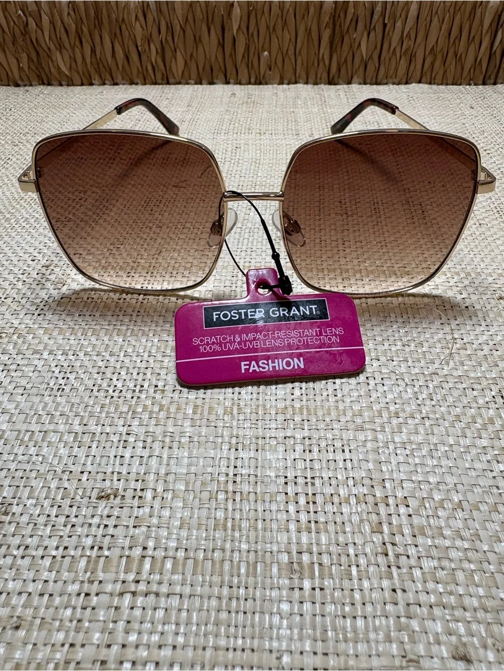 NWT Foster Grant Oversized Square Sunglasses Brown Gradient Gold Tortoise